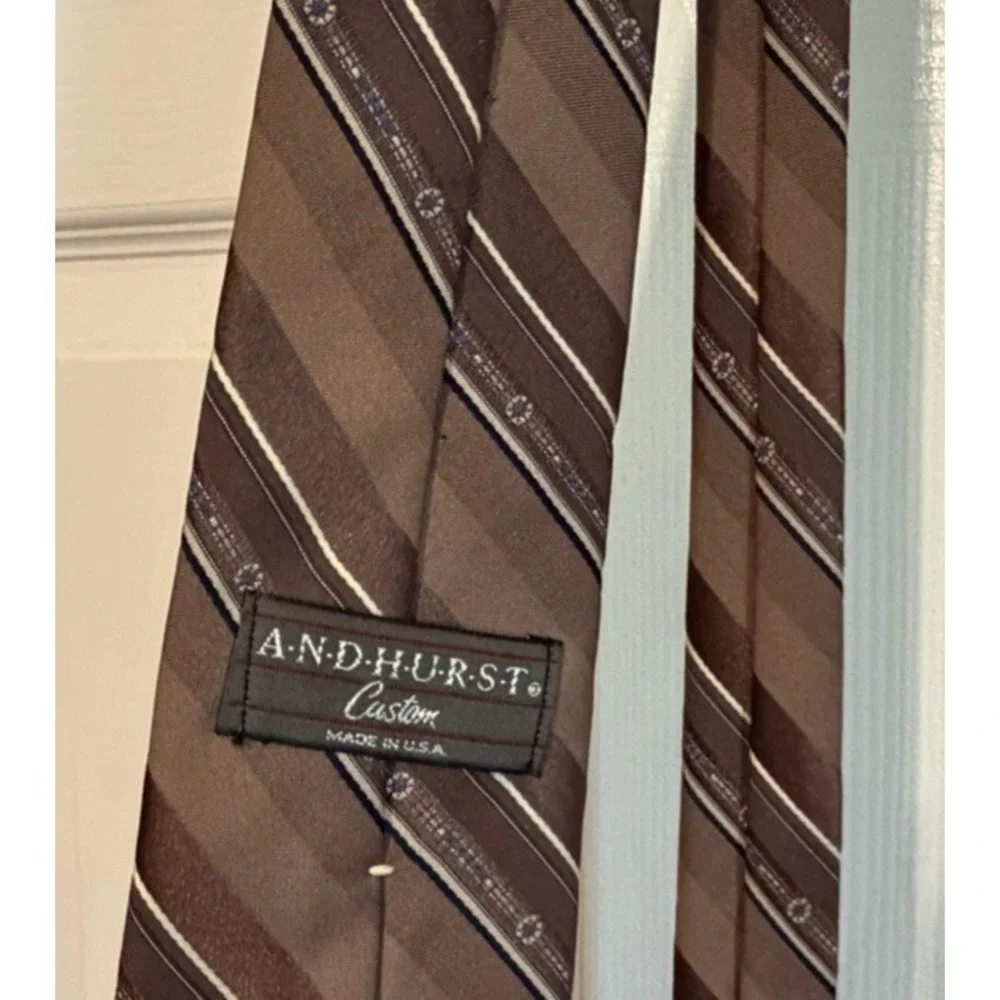 Andurst Custom Men's Neck Tie, Brown Stripes, Rust, Dacron Polyester Made in USA